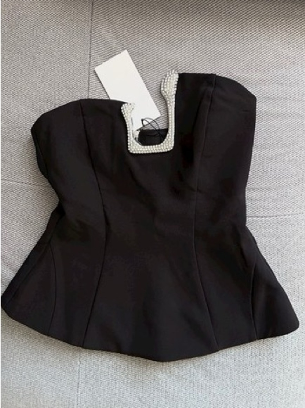 Zara Black Strapless Peplum Dress with Silver Embellished Neckline